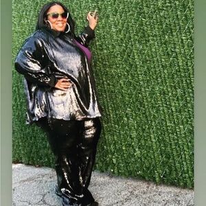 Black Sequin Tunic and Pants Set - Sparkling Evening Outfit